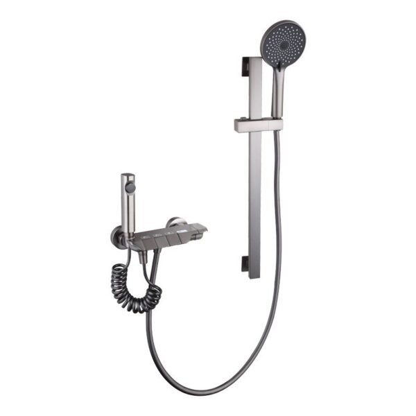 Modern Piano Digital Shower Mixer Set Gray Rainfall Spray Shower Faucet With Slide Bar Four Function Hotel Project Bathroom Tap - 图片 3