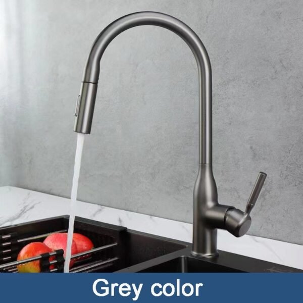 Hot Selling Gun Gray Copper Single Handle Pull Down Sink Kitchen Faucet With Extender Sprayer - 图片 3