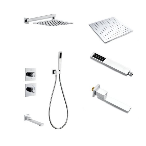 Bath Thermostatic Shower System Bathroom Rainfall Shower Head Set With Slide Bar