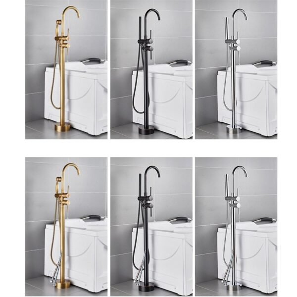 Floor Mounted Brushed Gold Bathtub Shower Freestanding Bathtub Faucet - 图片 2
