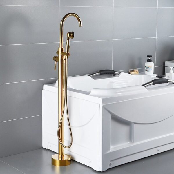 Floor Mounted Brushed Gold Bathtub Shower Freestanding Bathtub Faucet - 图片 4