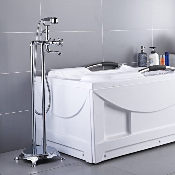 Floor Mounted Brushed Gold Bathtub Shower Freestanding Bathtub Faucet - 图片 3
