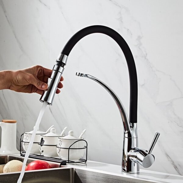 High Quality Silicon Spout Pull Down Kitchen Tap 360 Degree Rotatable Design Kitchen Faucet - 图片 4