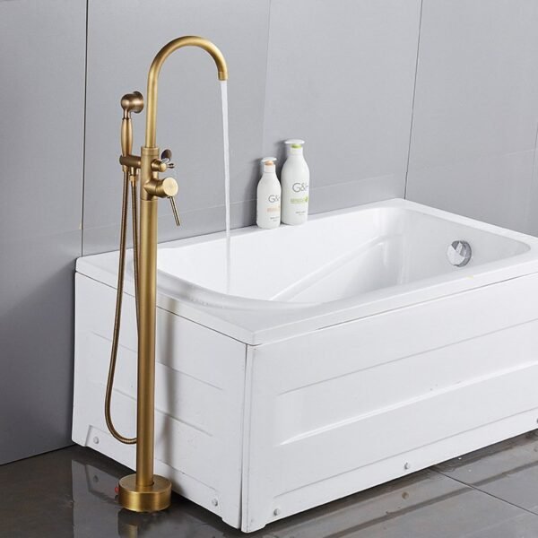 Floor Mounted Brushed Gold Bathtub Shower Freestanding Bathtub Faucet - 图片 6