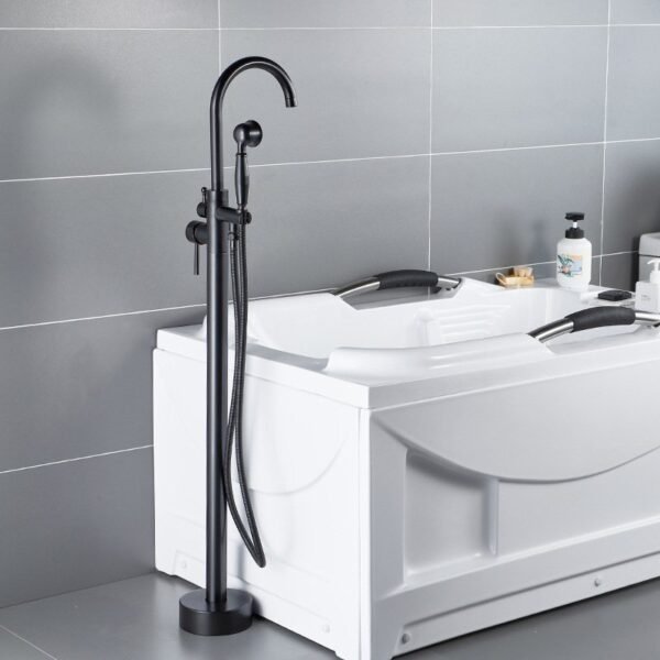 Floor Mounted Brushed Gold Bathtub Shower Freestanding Bathtub Faucet - 图片 5